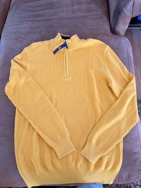 Club Room Banana Yellow 100% Cotton Knit 1/4 Zip Mens Sweater